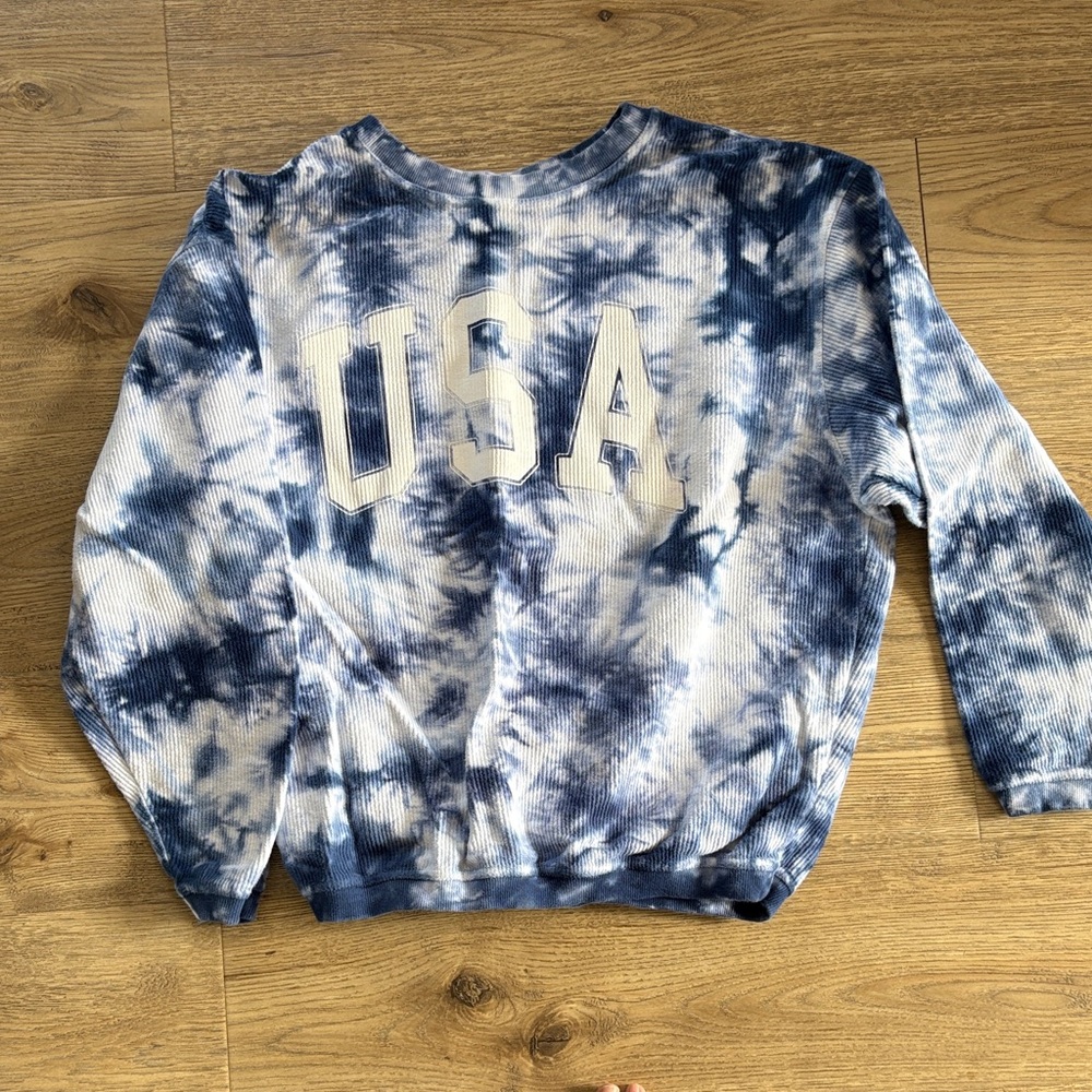 Tie-Dye USA Crewneck Sweatshirt - Blue & White